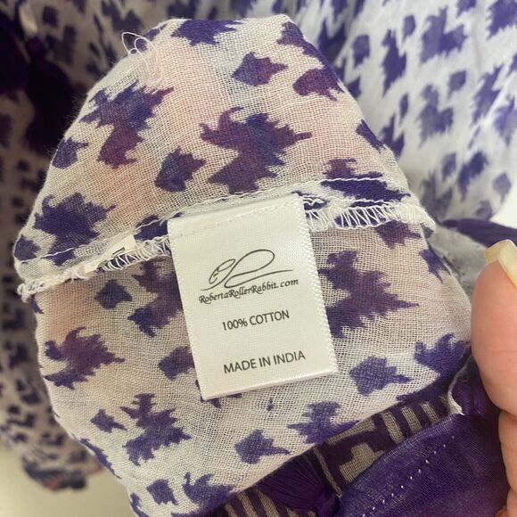 Roberta Roller Rabbit White Purple Sheer Serafina Pom Pom Tunic Top Tie Tassels - Picture 8 of 12